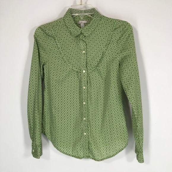 Old Navy Western Style Green White Ditzy Print Shirt XS Long Sleeve Button Woman - Picture 5 of 8